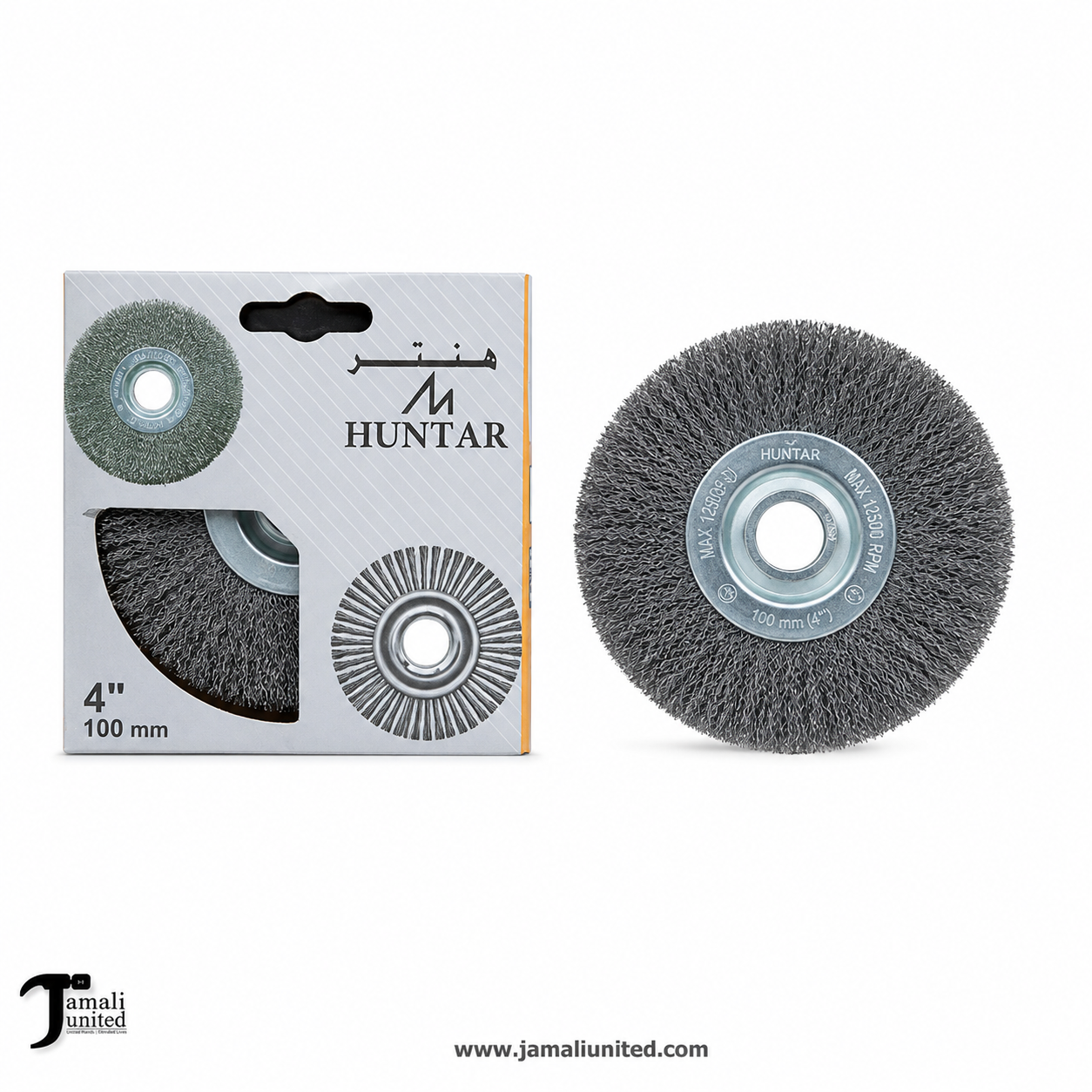 WHEEL BRUSH HUNTAR CRIMPED FLAT 4" (M10 WITH NUT)