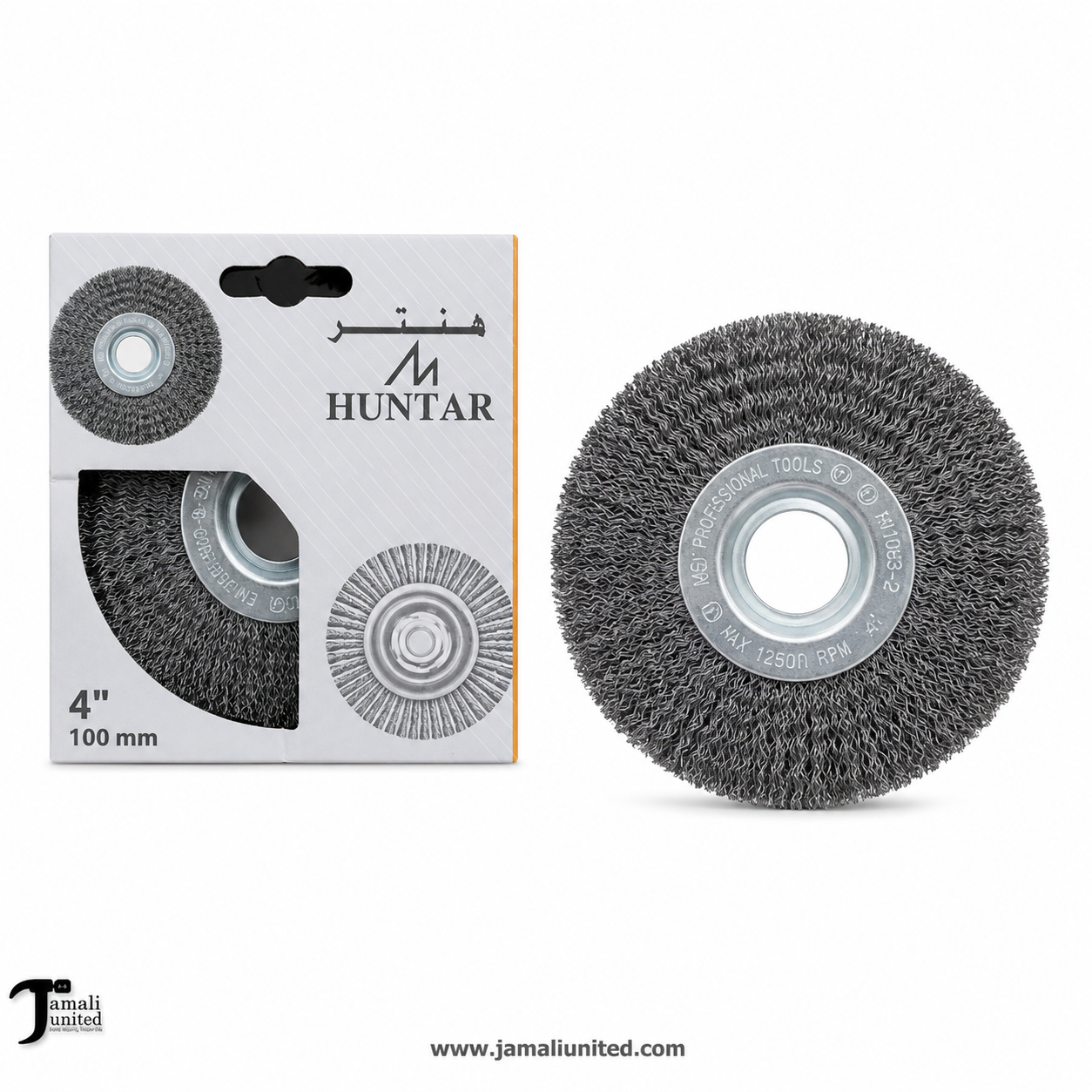 WHEEL BRUSH HUNTAR CRIMPED FLAT 4" (WITHOUT NUT)