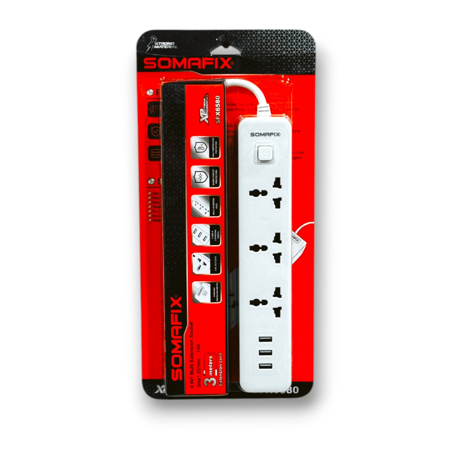 EXTENSION WIRE 3 SOCKET SFX6580 WITH USB SOMAFIX