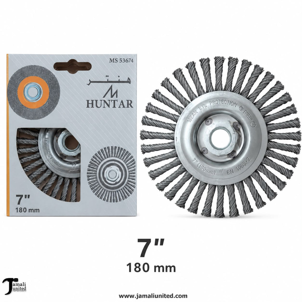 WHEEL BRUSH HUNTAR TWISTED STRINGER 7" MS53675 (WITH NUT)