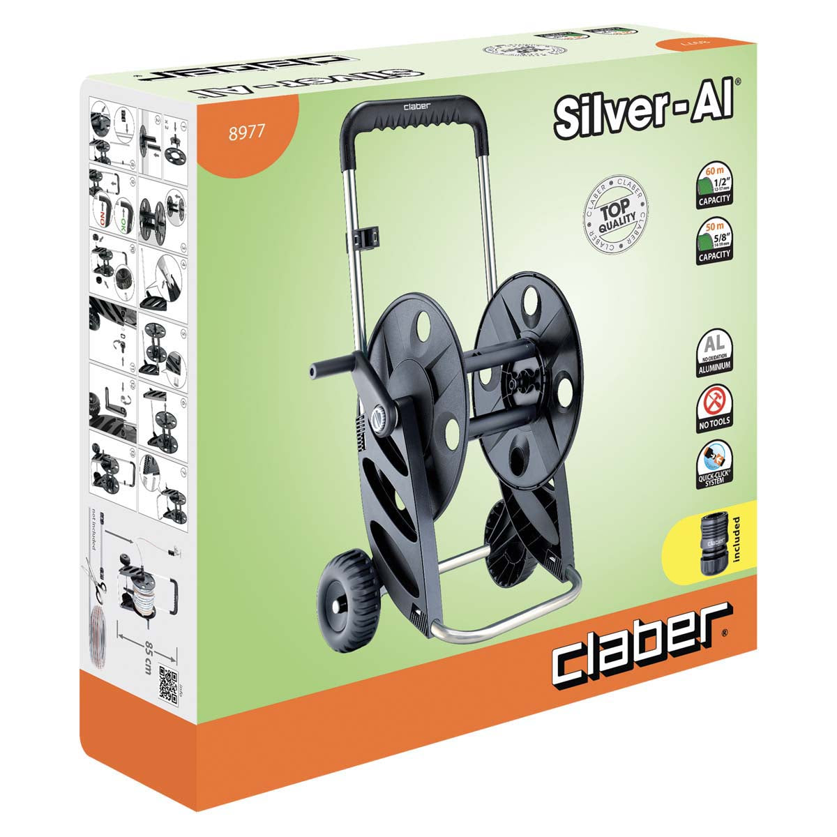 CLABER HOSE REEL CART SILVER-AL 8977 (MADE IN ITALY)