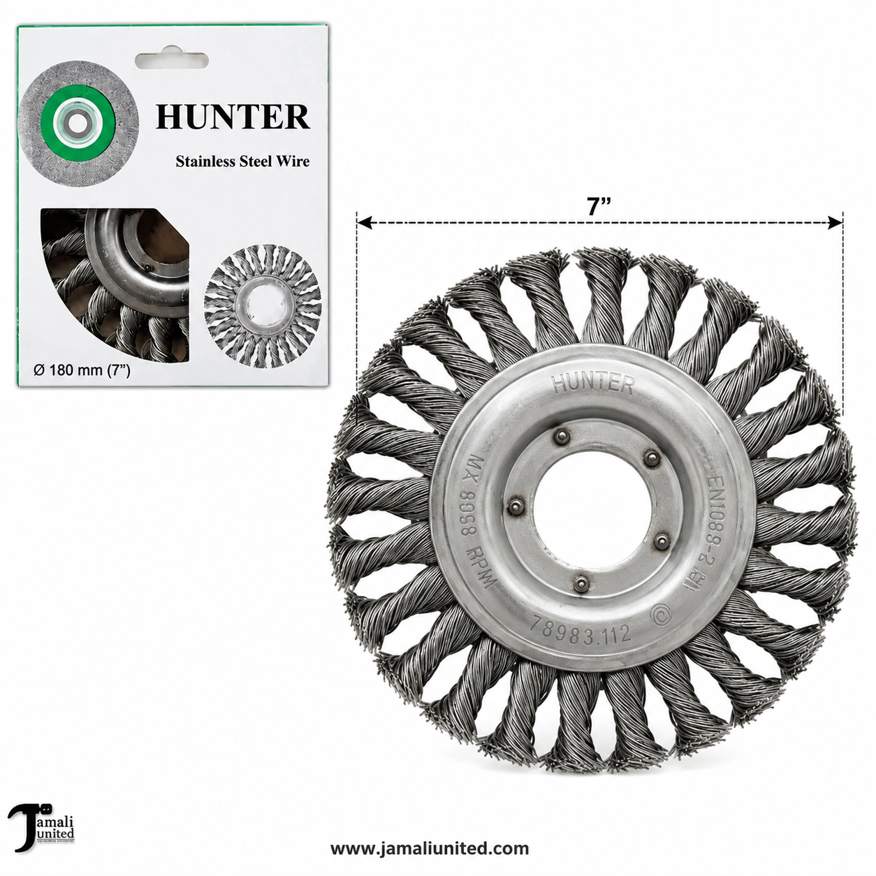WHEEL BRUSH TWISTED FLAT 7" STAINLESTEEL (WITHOUT NUT)