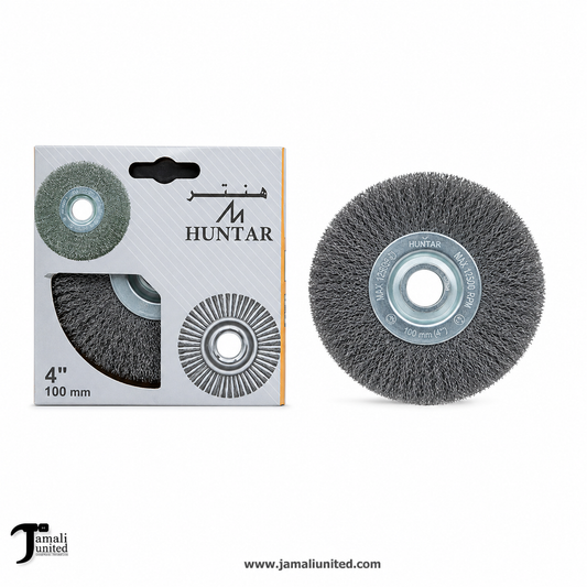 WHEEL BRUSH HUNTAR CRIMPED FLAT 4" (M10 WITH NUT)