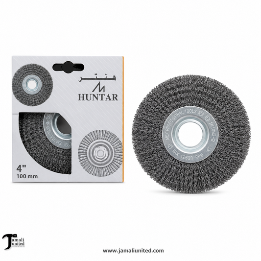 WHEEL BRUSH HUNTAR CRIMPED FLAT 4" (WITHOUT NUT)